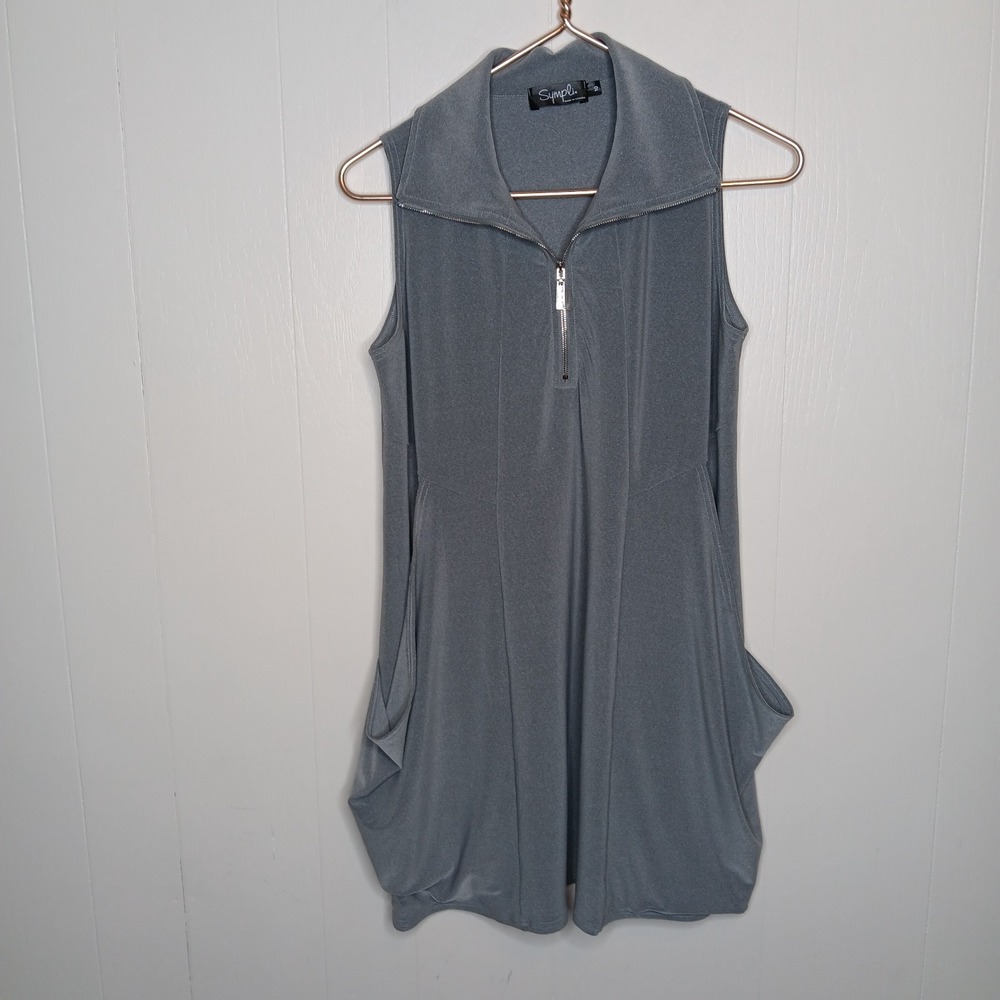 Sympli Double Take Tunic Top Womens Size 10 Silver Melange Pockets Sleeveless
